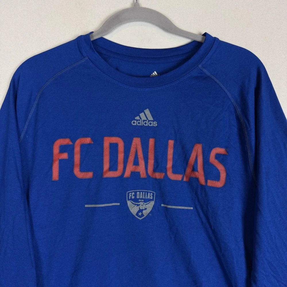 FC Dallas Shirt Mens Large Blue MLS Soccer Adidas Long Sleeve Climalite
